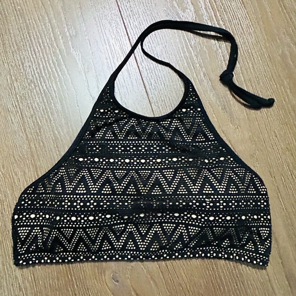 Halter Top Chevron Laced Bralette,Black Nude by Anemone